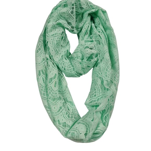 Mint Green Lace Infinity Scarf Lightweight Loop Circle Scarf Eyelet Boho Chic - Picture 4 of 10